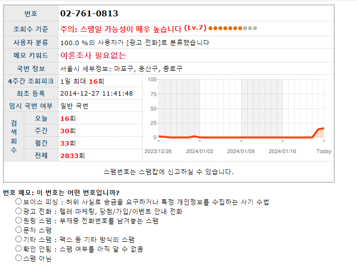 스팸 전화번호 데이터베이스 확인하기